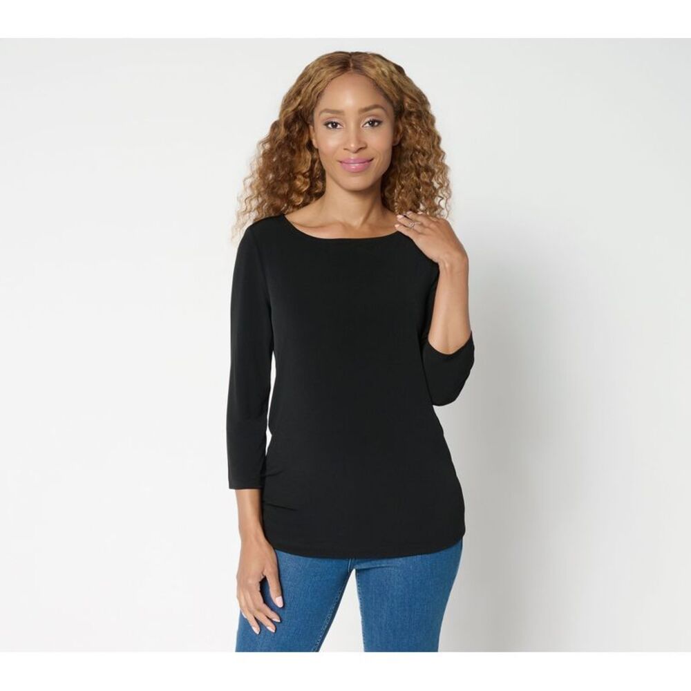 Susan Graver Women's Top Sz M Sleek Essentials Liquid Knit Bateau Black A703209